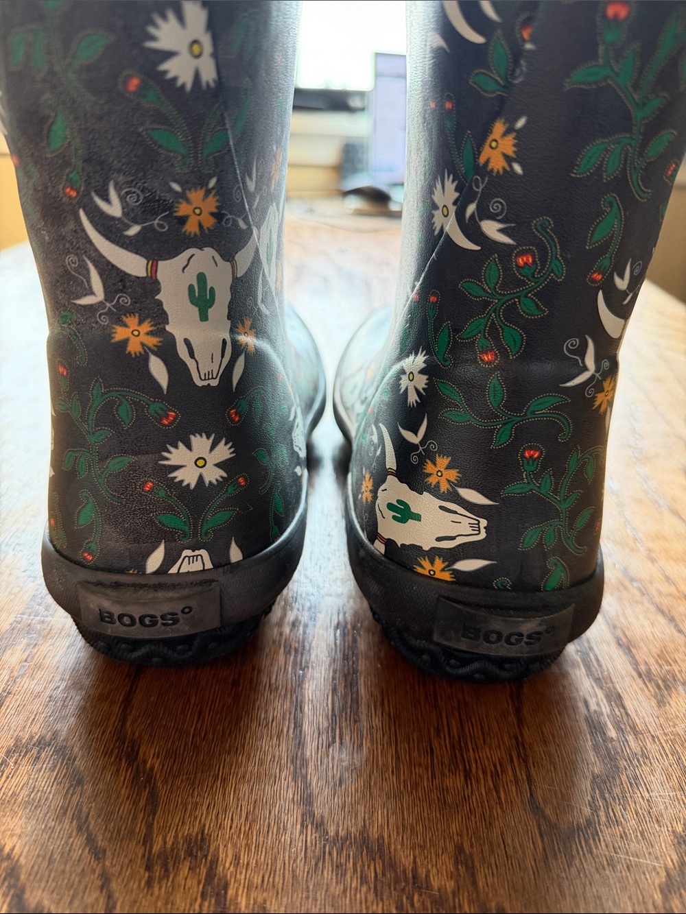 Bogs Women's Black Floral Skull Print Rain Boots - Picture 3 of 5